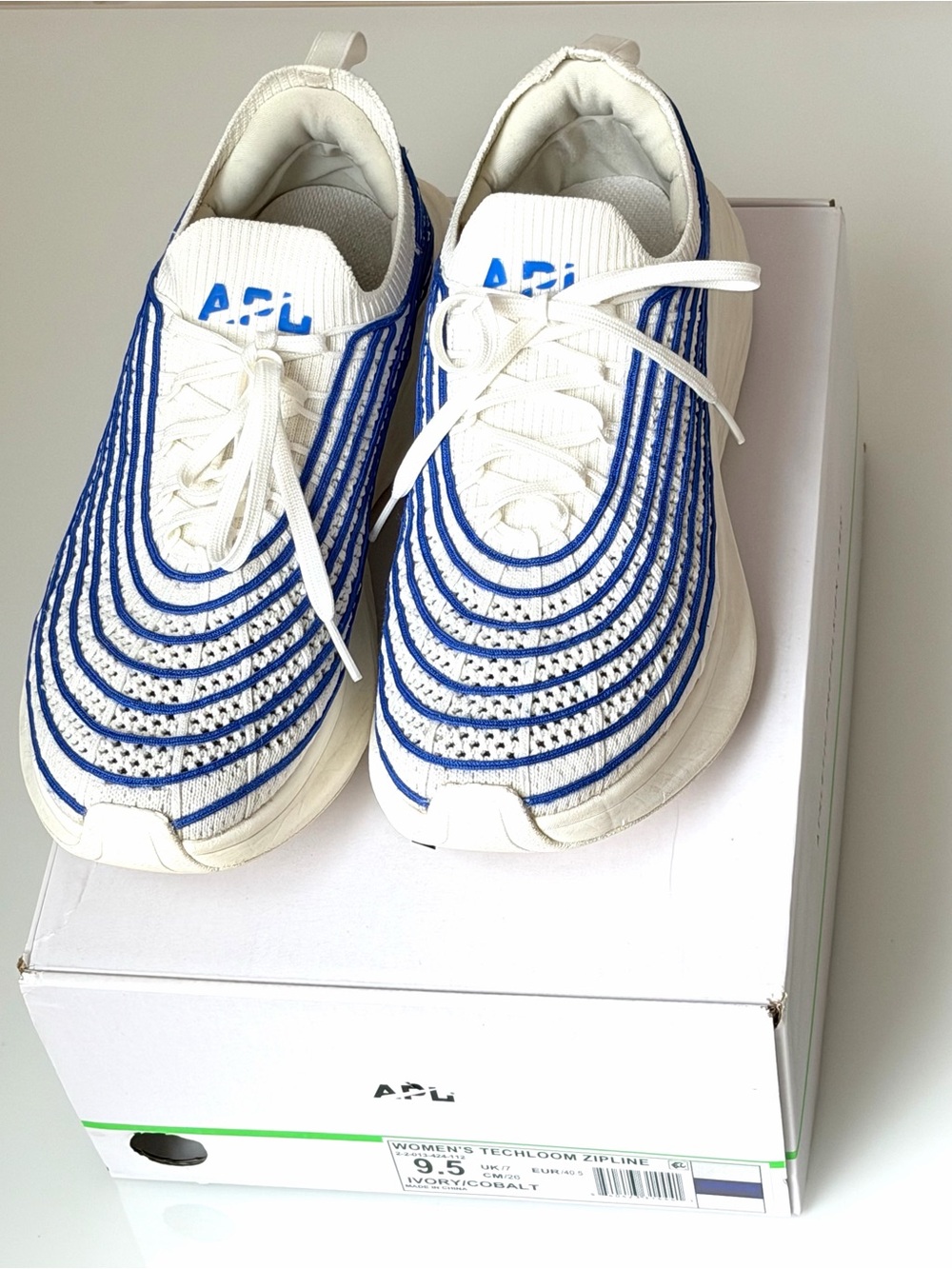 APL Women's White and Blue Knit Lace-Up Sneakers